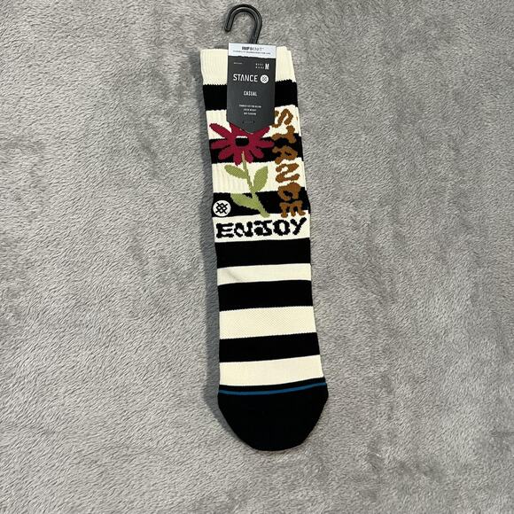 Stance Other - Stance Socks Mens Medium Black White Striped Crew Enjoy Flower Graphic Casual